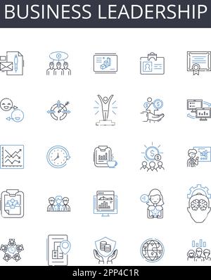Business leadership line icons collection. Team management, Project coordination, Brand representation, Personnel supervision, Organizational Stock Vector