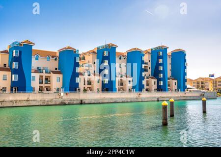 Coaling Island Boat Harbour and Buildings in Gibraltar. Stock Photo