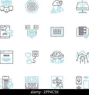 Cyber security linear icons set. Encryption, Firewall, Malware, Breach, Passwords, Cybercrime, Phishing line vector and concept signs. Cyberattack Stock Vector