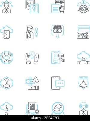 Social mobile linear icons set. Connectivity, Accessibility, Interaction, Sharing, Communication, Engagement, Influence line vector and concept signs Stock Vector