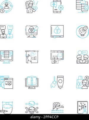 Financial compliance linear icons set. Regulation, Compliance, Auditing, Policy, Law, Risk, Governance line vector and concept signs. Accountability Stock Vector