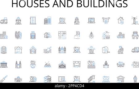 Houses and buildings line icons collection. Sprint, Agile, Backlog, Daily, Retrospective, Planning, Stand-up vector and linear illustration. Velocity Stock Vector