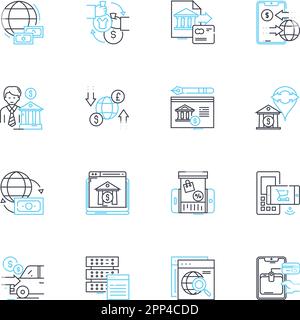 Virtual currency linear icons set. Cryptocurrency, Decentralized, Blockchain, Digital, Fiat, Wallet, Ethereum line vector and concept signs. Mining Stock Vector