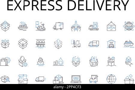 Express delivery line icons collection. Rapid shipment, Swift delivery, Brief dispatch, Quick transport, Fast courier, Immediate transit, Expedited Stock Vector