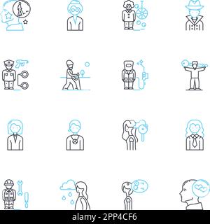 Integration linear icons set. Fusion, Synthesis, Unification, Convergence, Incorporation, Assimilation, Harmony line vector and concept signs Stock Vector