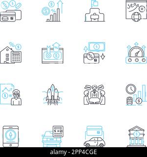 Budgetary revenue linear icons set. Income, Taxation, Fiscal, Revenue, Earnings, Funds, Monies line vector and concept signs. Receipts,Profits Stock Vector