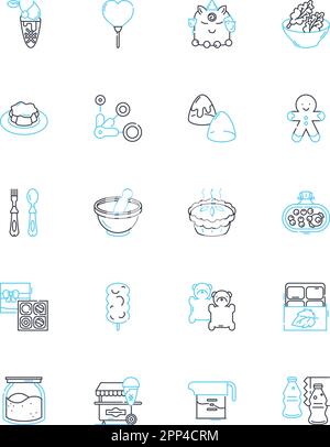 Ice cream parlor linear icons set. Scoops, Cs, Sprinkles, Sundae, Fudge, Toppings, Milkshake line vector and concept signs. Gelato,Sorbet,Waffle Stock Vector