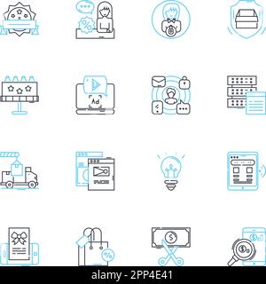 E-commerce sales linear icons set. Marketing, Conversion, Sales, Traffic, Checkout, Affiliates, Discounts line vector and concept signs. Fulfillment Stock Vector