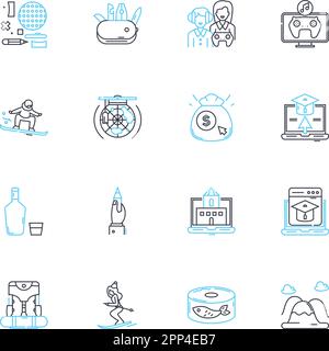 Distant learning linear icons set. Online, Distance, Virtual, Remote, E-learning, Webinar, Internet-based line vector and concept signs. Web-based Stock Vector