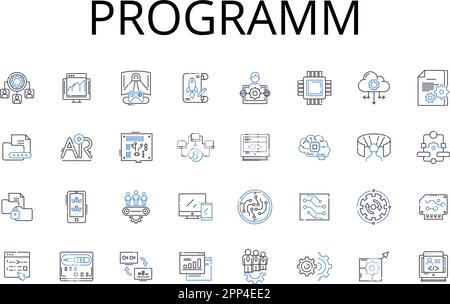 Programm line icons collection. Project, System, Application, Application software, Software program, Computer software, Coding software vector and Stock Vector