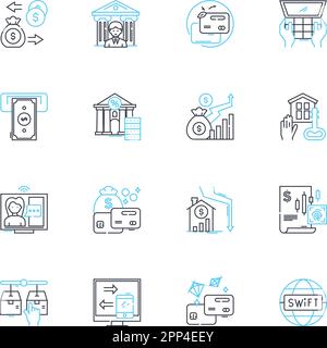 Asset direction linear icons set. Orientation, Positioning, Alignment, Tracking, Location, Placement, Eventualism line vector and concept signs Stock Vector