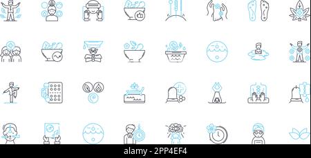 Natural remedies linear icons set. Acupressure, Aromatherapy, Ayurveda, Chamomile, Chiropractic, Cinnamon, Clove line vector and concept signs Stock Vector