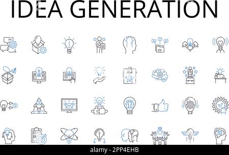 Idea generation line icons collection. Brainstorming session, Conceptualization creation, Innovation initiation, Originality inception, Perception Stock Vector