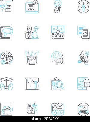 Festivals and fairs linear icons set. Celebration, Funfair, Music, Joy, Food, Community, Tradition line vector and concept signs. Culture,Art,Dance Stock Vector