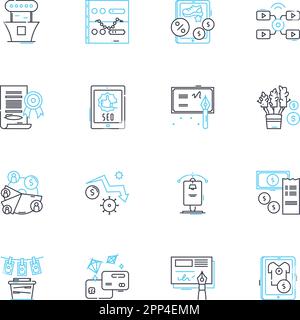 Cashless commerce linear icons set. Contactless, Digital, Mobile, E-payment, Blockchain, Cardless, Wallet line vector and concept signs. NFC,Peer-to Stock Vector