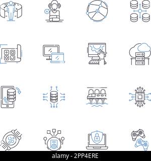 Hardware supplies line icons collection. Nails, Screws, Bolts, Hinges, Brackets, Nuts, Washers vector and linear illustration. Anchors,Hooks,Staples Stock Vector