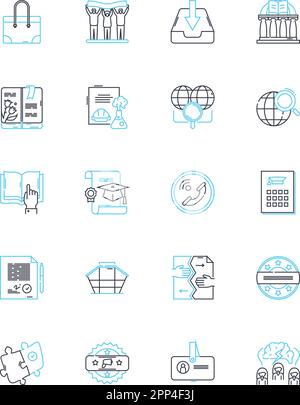 Internet university linear icons set. E-learning, Cybercampus, Distance education, Virtual classrooms, Online lectures, Webinars, Internet-based Stock Vector