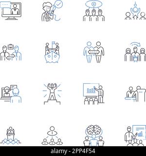 Aides line icons collection. Support, Assistance, Help, Aid, Caregiver, Companion, Attendant vector and linear illustration. Nurse,Friend,Advocate Stock Vector