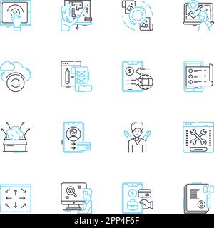 Company organization linear icons set. Vision, Mission, Values, Culture, Diversity, Innovation, Collaboration line vector and concept signs Stock Vector