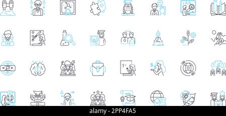 Bright academy linear icons set. Learning, Education, Success, Growth, Development, Innovation, Achievement line vector and concept signs. Excellence Stock Vector