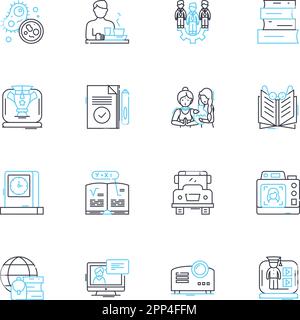 Primary school linear icons set. Education, Learning, Curriculum, Teacher, Classroom, Student, Playground line vector and concept signs. Friends Stock Vector