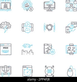 Social nerking linear icons set. Connections, Engagements, Influencers, Likes, Shares, Comments, Communities line vector and concept signs. Virality Stock Vector