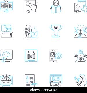 Vocational Training linear icons set. Apprenticeship, Vocational, Skilled, Trade, Program, Certificate, Job-specific line vector and concept signs Stock Vector