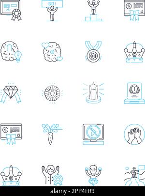 Leadership Development linear icons set. Mentorship , Influence , Motivation , Empathy , Communication , Vision , Accountability line vector and Stock Vector