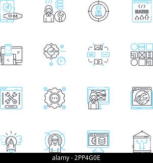 Behavioral targeting linear icons set. Personalization, Analytics, Retargeting, Segmentation, Advertising, Data, Cookies line vector and concept signs Stock Vector