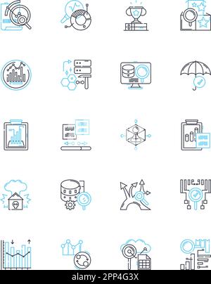 Balance sheets linear icons set. Assets, Liabilities, Equity, Cash, Accounts, Receivables, Prepaid line vector and concept signs. Inventory Stock Vector