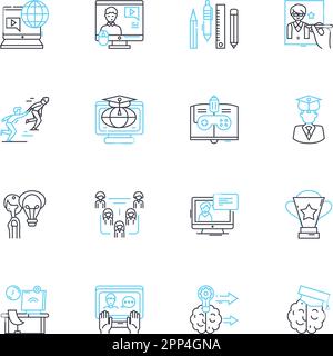 Performance improvement linear icons set. Efficiencies, Optimization, Streamlining, Advancement, Progression, Enhancement, Growth line vector and Stock Vector