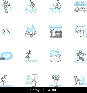 Relaxation methods linear icons set. editation, Yoga, Breathing, Massage, Mindfulness, Acupuncture, Aromatherapy line vector and concept signs Stock Vector