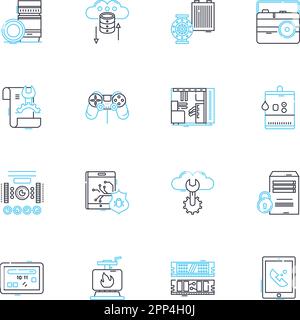 Automated tools linear icons set. Robotics, Machine, Technology, Efficiency, Innovation, Precision, Innovation line vector and concept signs Stock Vector