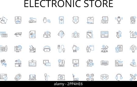 Electronic store line icons collection. Fashion, Style, Clothing, Dress, Suit, Garment, Outfit vector and linear illustration. Apparel,Wardrobe,Tuxedo Stock Vector