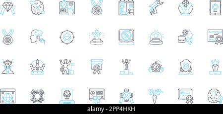 Leadership Development linear icons set. Mentorship , Influence , Motivation , Empathy , Communication , Vision , Accountability line vector and Stock Vector