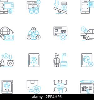 Performance tracking linear icons set. Analytics, Metrics, Evaluations ...