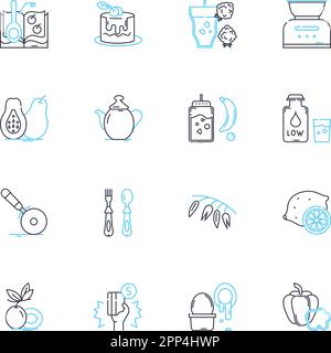 Beverage market linear icons set. Refreshment, Thirst-quencher, Hydration, Energy drinks, Juices, Soft drinks, Fizzy drinks line vector and concept Stock Vector