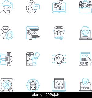 Information safety linear icons set. Encryption, Firewall, Malware, Authentication, Privacy, Cybersecurity, Phishing line vector and concept signs Stock Vector