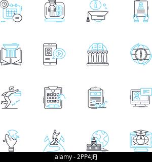 Virtual Tutorial linear icons set. Digital, Online, Remote, Interactive, E-learning, Tutoring, Instructional line vector and concept signs. Real-time Stock Vector