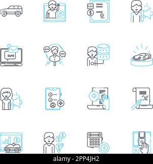 Worker linear icons set. Laborer, Employee, Tradesman, Operative, Craftsperson, Blue-collar, Hands-on line vector and concept signs. Skilled,Unskilled Stock Vector