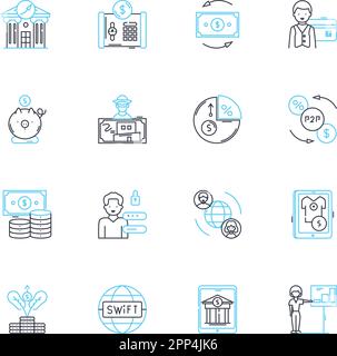 Electronic payment linear icons set. Digital, Card-less, Instant, Cashless, Secure, Convenient, Safe line vector and concept signs. Mobile,App-based Stock Vector