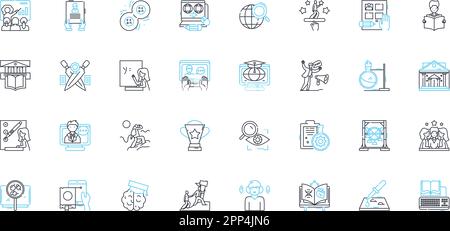 Asset management linear icons set. Investments, Portfolio, Assets, Wealth, Finance, Risk, Diversification line vector and concept signs. Allocation Stock Vector