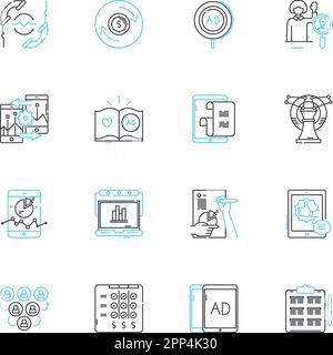 Marketing firm linear icons set. Advertising, Branding, Strategy, Design, Analytics, Communication, Digital line vector and concept signs. Creativity Stock Vector
