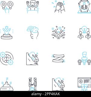 Design phase linear icons set. Ideation, Conceptualization, Brainstorming, Visualization, Creativity, Innovation, Sketching line vector and concept Stock Vector