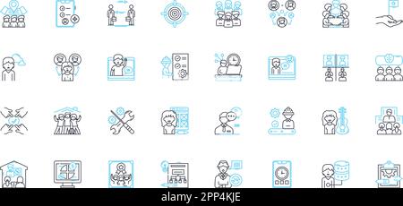 Work area linear icons set. Desk, Cubicle, Office, Warehouse, Studio ...
