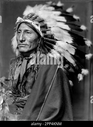 Whirling Horse, probably a member of Buffalo Bill's Wild West Show, half-length portrait, facing left, wearing headdress. Photographer: Gertrude Käseb Stock Photo