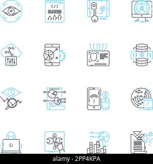 Data administration linear icons set. Management, Organization, Control, Classification, Analysis, Optimization, Security line vector and concept Stock Vector
