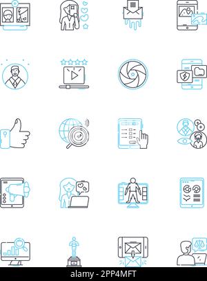 Emerging tech linear icons set. Artificial Intelligence, Robotics, Augmented Reality, Virtual Reality, Quantum Computing, Nanotechnology, Blockchain Stock Vector