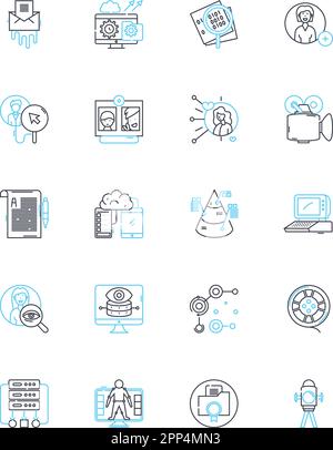 Digital applications linear icons set. Innovation, Interaction, Integration, Automation, Communication, Connectivity, Efficiency line vector and Stock Vector