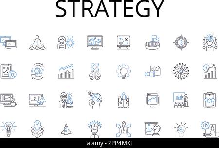 Strategy line icons collection. Plan, Tactic, Approach, Scheme, Blueprint, Method, Procedure vector and linear illustration. Maneuver,Agenda,Game plan Stock Vector